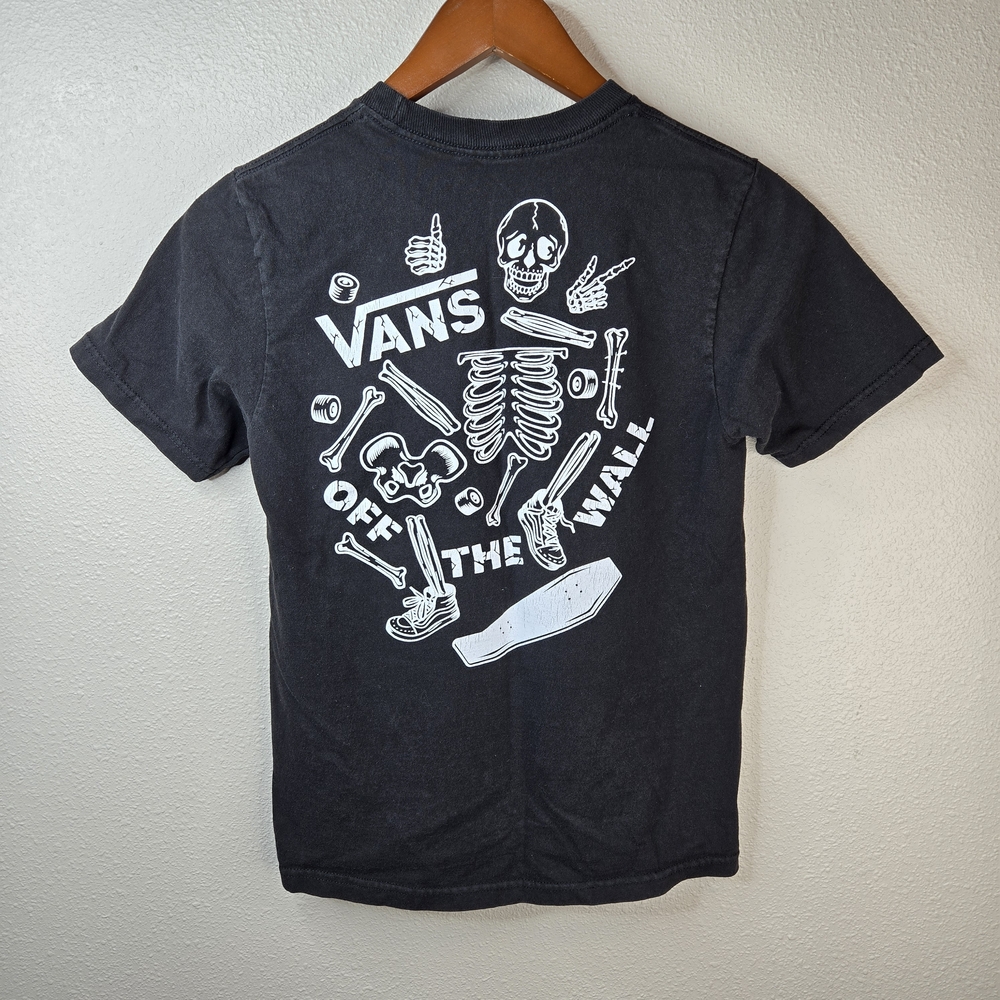Vans Kids Black Graphic Skelton T-Shirt Size M
